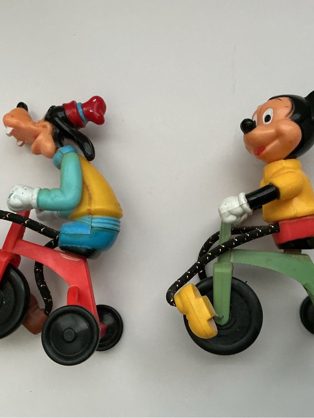 Disney Mickey & Goofy Tricycle Figure Pair — Yellow, Red, Blue, Green, Black